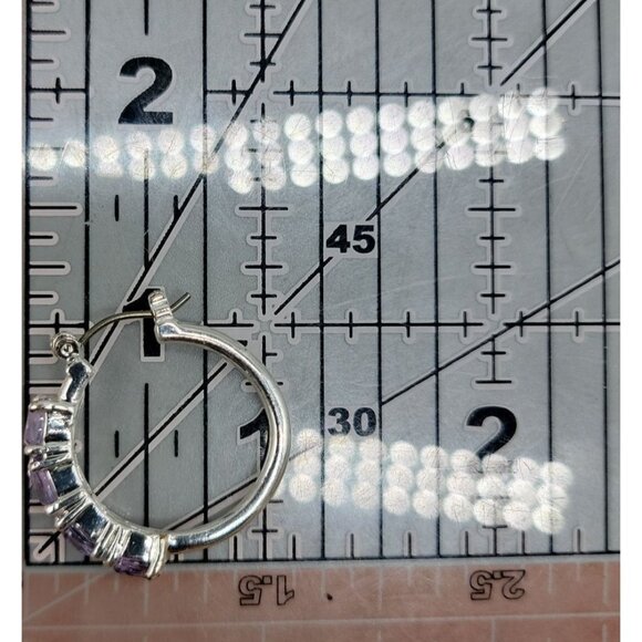 Lavender Crystal Hoop Earrings Latch Closure Silver Tone Purple Rough Stones - Picture 4 of 9